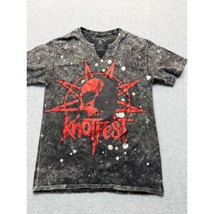 Knotfest Skull Graphic T-Shirt Acid Wash Bleach Splatter Red Black Small S